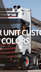 A tractor unit customized in Jontrans colors